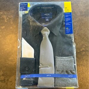 Apt. 9 Black Dress Shirt with Gray Tie Size Medium.